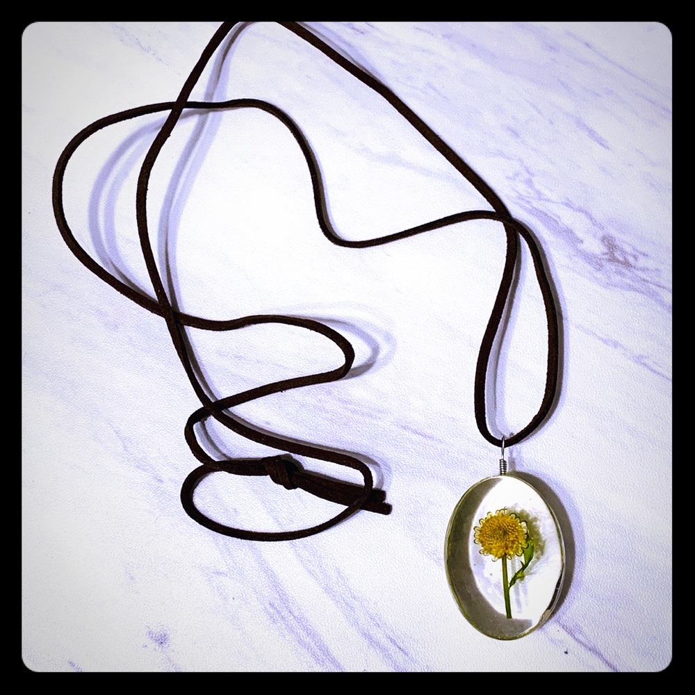 Dried sunflower necklace over 17in chain